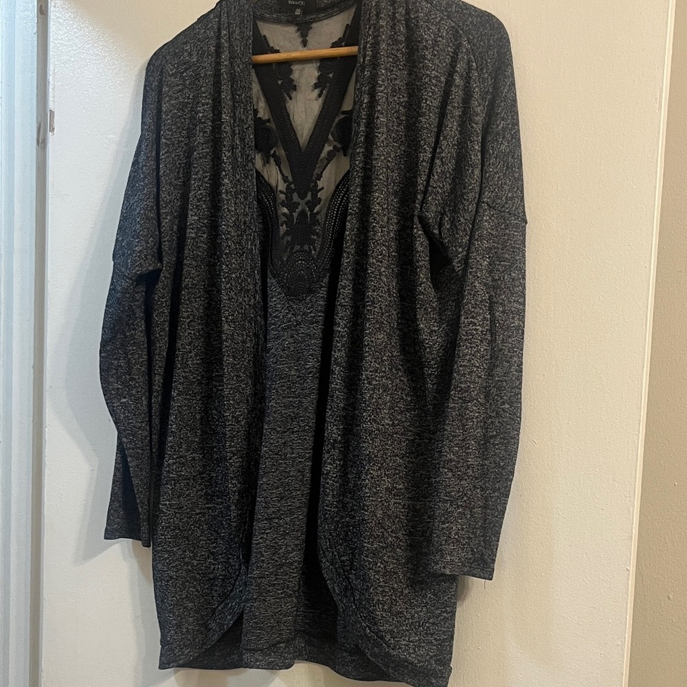 RW&CO Charcoal Knit with Black Lace Detail